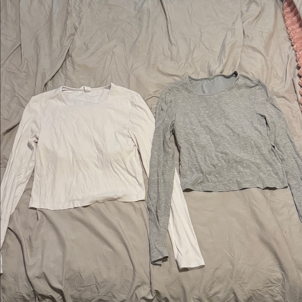 White and Gray Long Sleeve Tops
